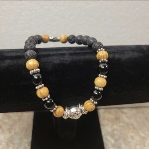 Men's Silver, Black, and Brown Stretch Bracelet